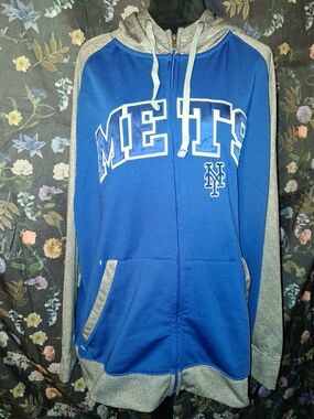 Antigua Blue and Gray Mets Full-Zip Hoodie Sweater